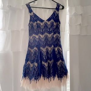 B Darlin V-Neck Blue Lace Dress - Sz 9/10